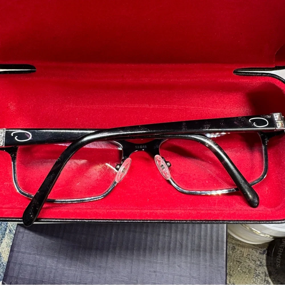Oscar de la Renta Black Glasses Crystal accent Red Velvet Case Office Chic Goth